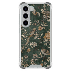 TMK Samsung Galaxy S23 shockproof hoesje - Khaki golden flowers
