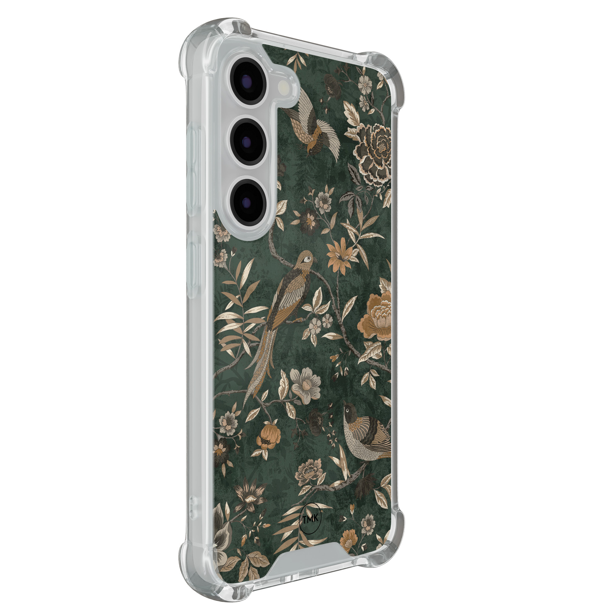 TMK Samsung Galaxy S23 shockproof hoesje - Khaki golden flowers