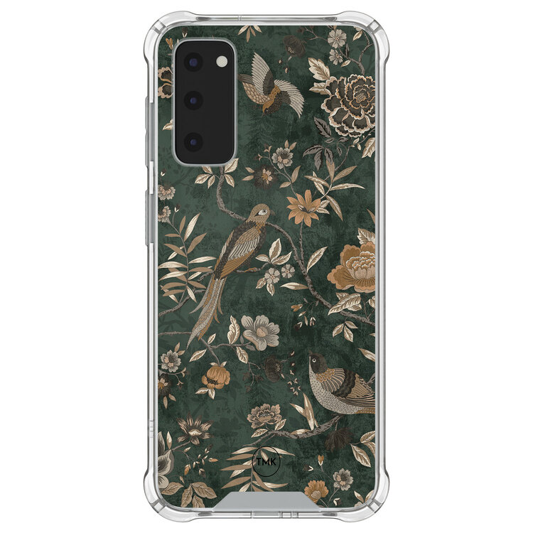 TMK Samsung Galaxy S20 FE shockproof hoesje - Khaki golden flowers
