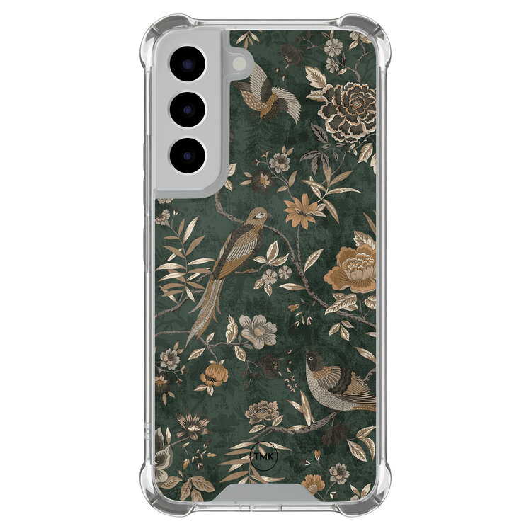Casevibes Samsung Galaxy S22 shockproof hoesje - Khaki golden flowers