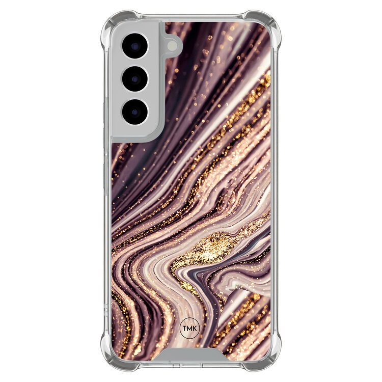 TMK Samsung Galaxy S22 shockproof hoesje - Golden pink marble