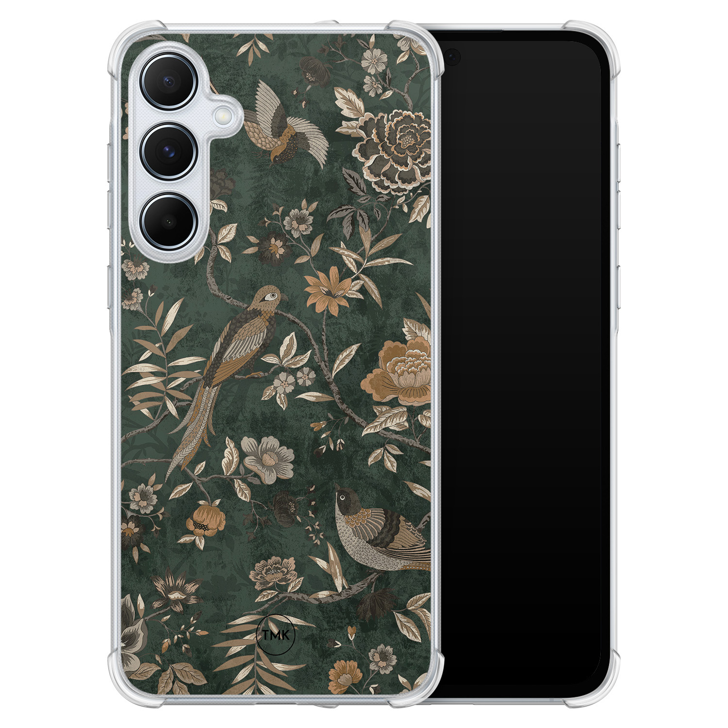 TMK Samsung Galaxy A55 shockproof hoesje - Khaki golden flowers