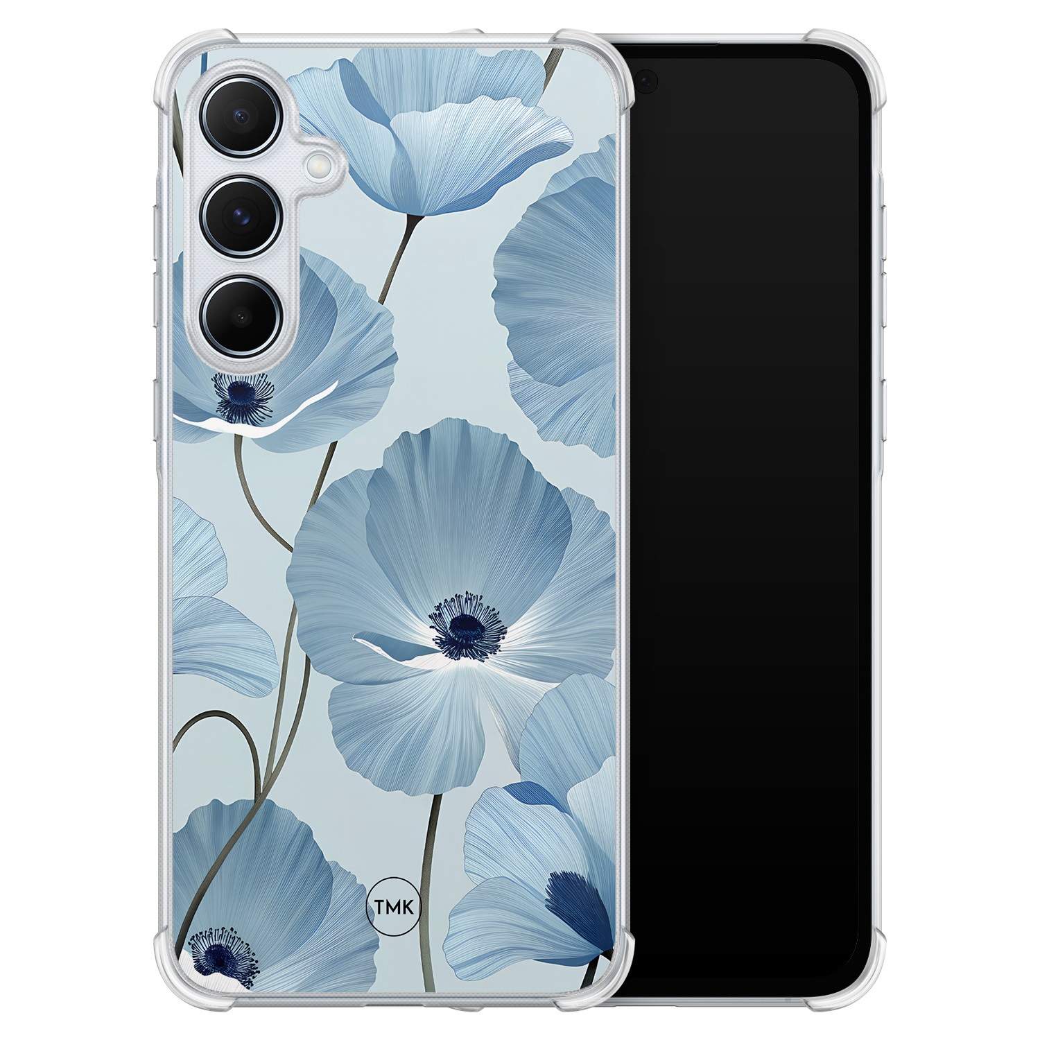 TMK Samsung Galaxy A55 shockproof hoesje - Blauw bloemenveld
