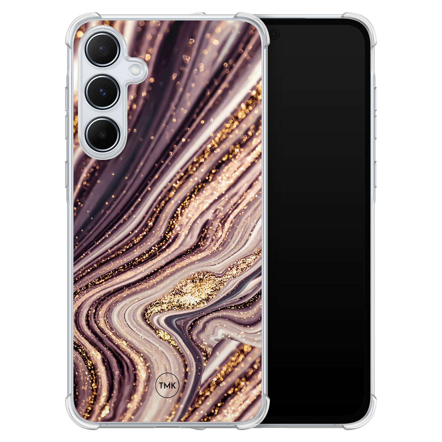 TMK Samsung Galaxy A55 shockproof hoesje - Golden pink marble