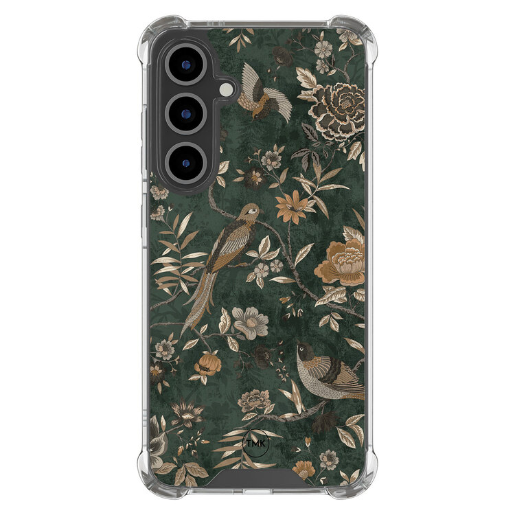TMK Samsung Galaxy S25 FE shockproof hoesje - Khaki golden flowers