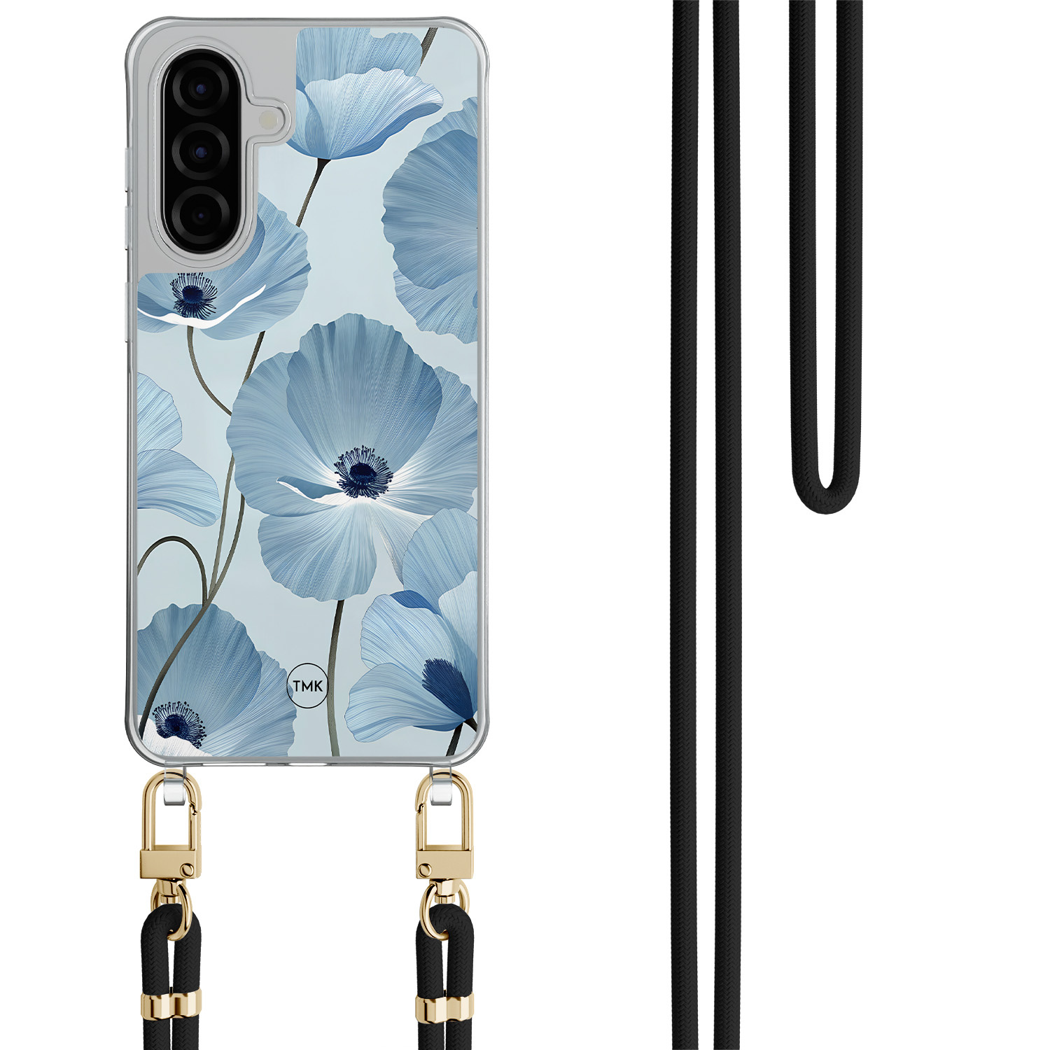 TMK Samsung Galaxy A56 hoesje met zwart koord - Blauw bloemenveld
