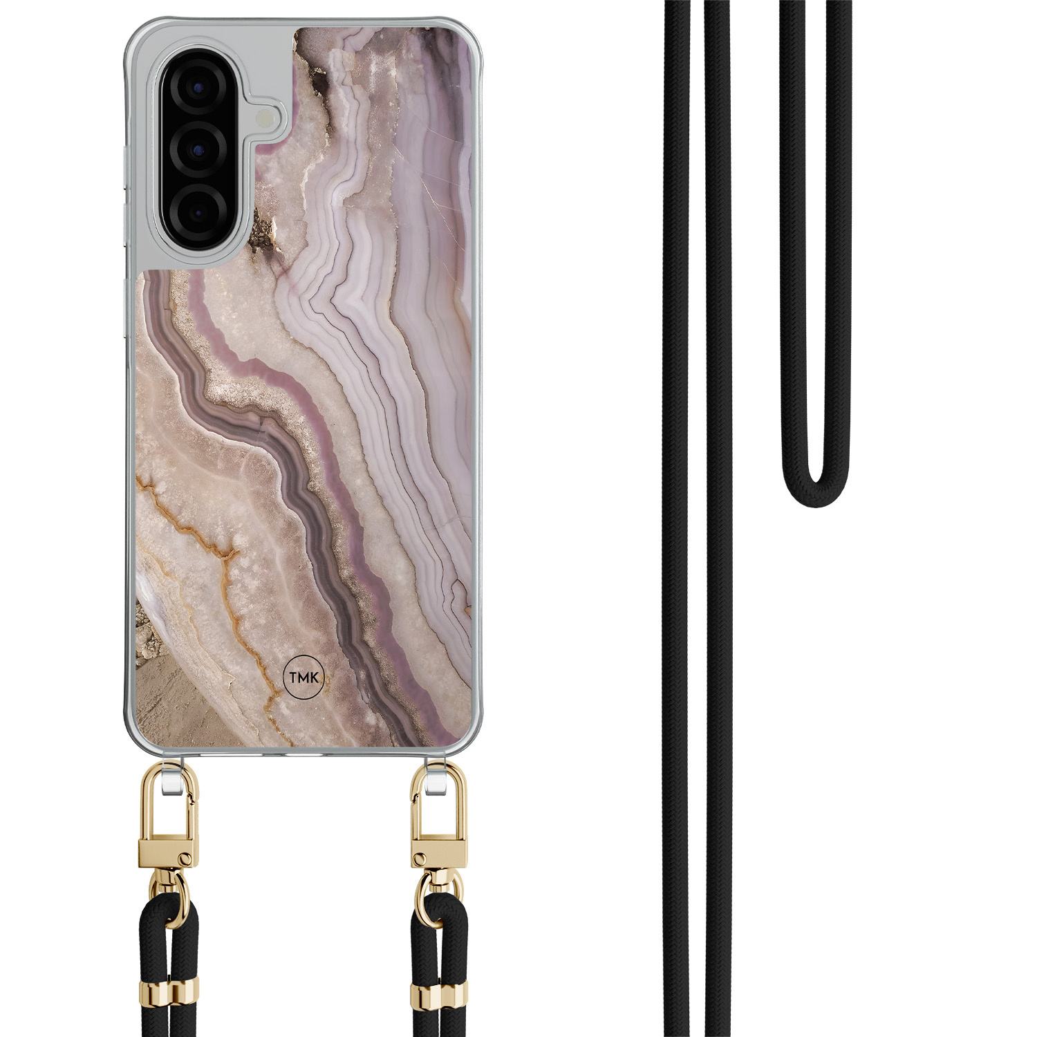 TMK Samsung Galaxy A56 hoesje met zwart koord - Blush marble
