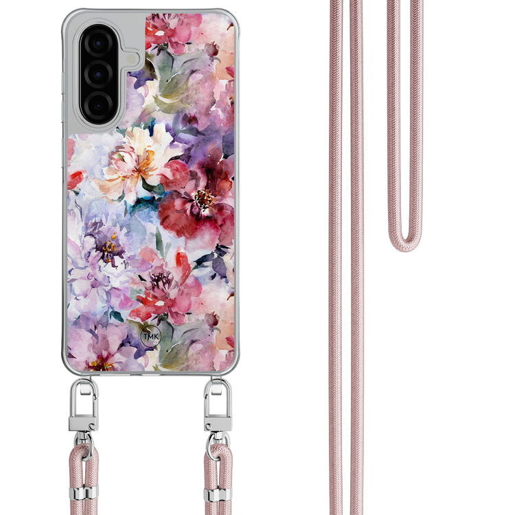 Casevibes Samsung Galaxy A56 hoesje met rosegoud koord - Bloemen acryl