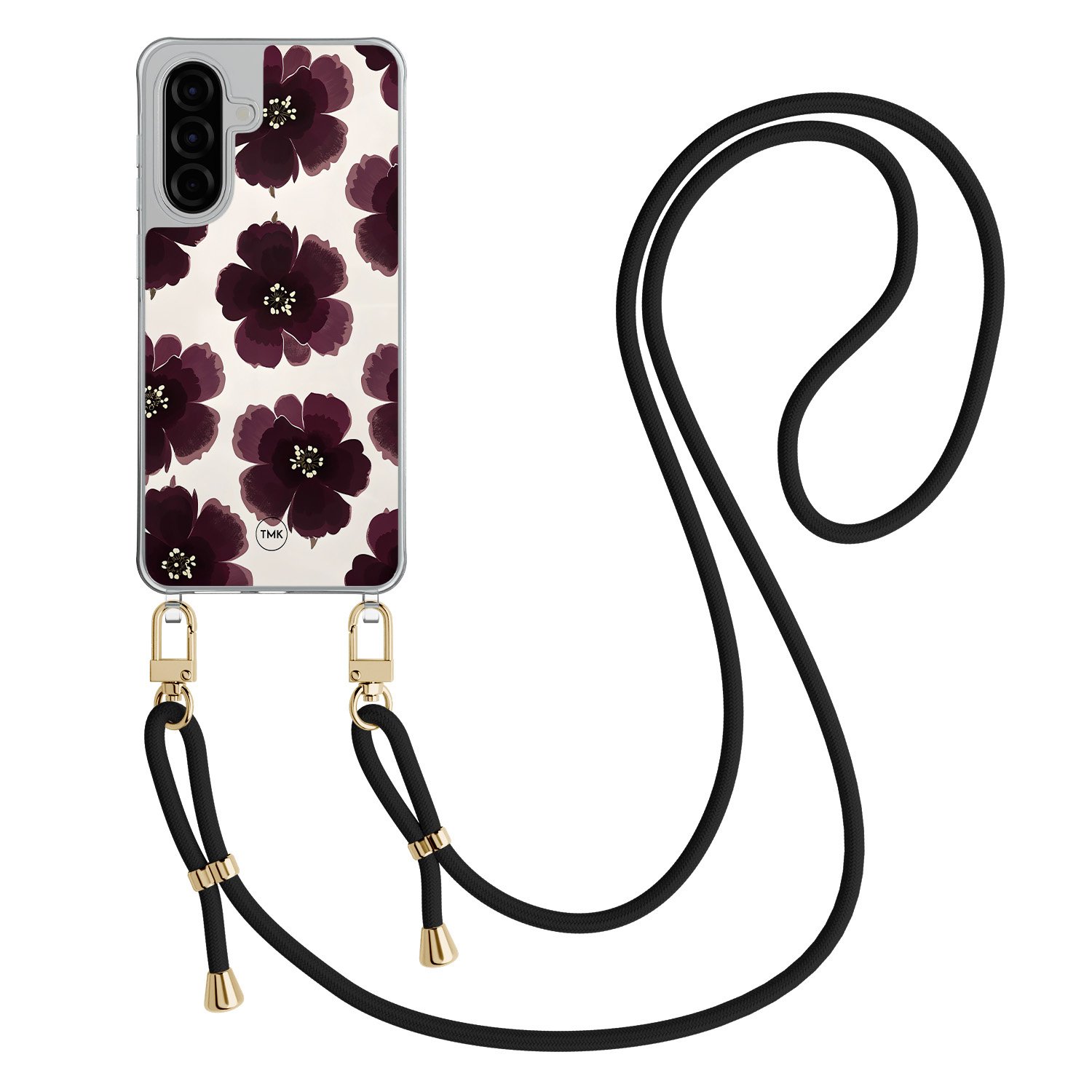TMK Samsung Galaxy A56 hoesje met zwart koord - Burgundy flowers