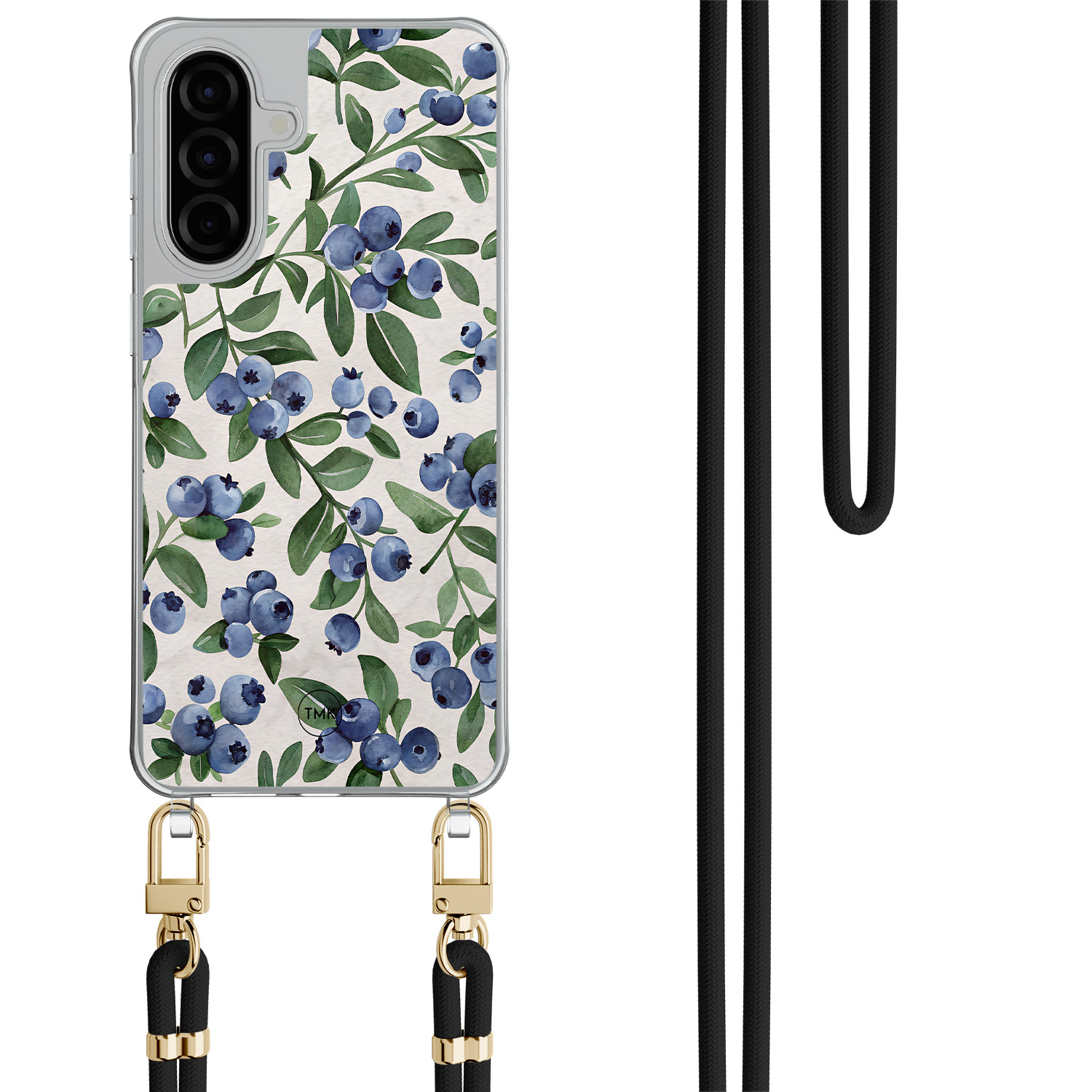 TMK Samsung Galaxy A56 hoesje met zwart koord - Blueberries