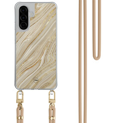 TMK Samsung Galaxy A56 hoesje met beige koord - Golden marble