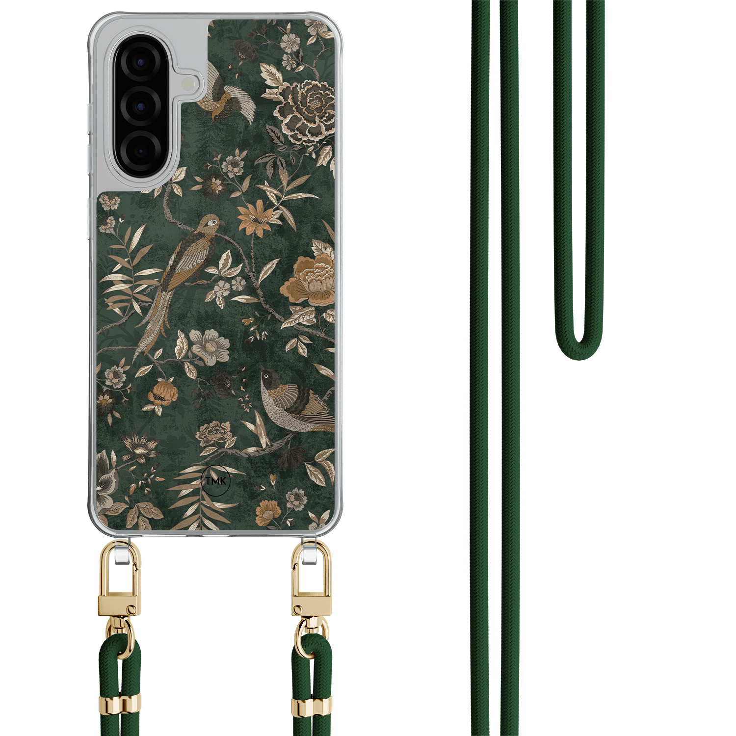 TMK Samsung Galaxy A56 hoesje met groen koord - Khaki golden flowers