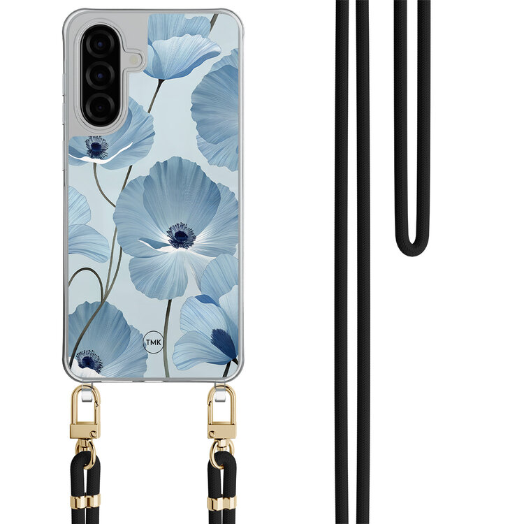 TMK Samsung Galaxy A36 hoesje met zwart koord - Blauw bloemenveld