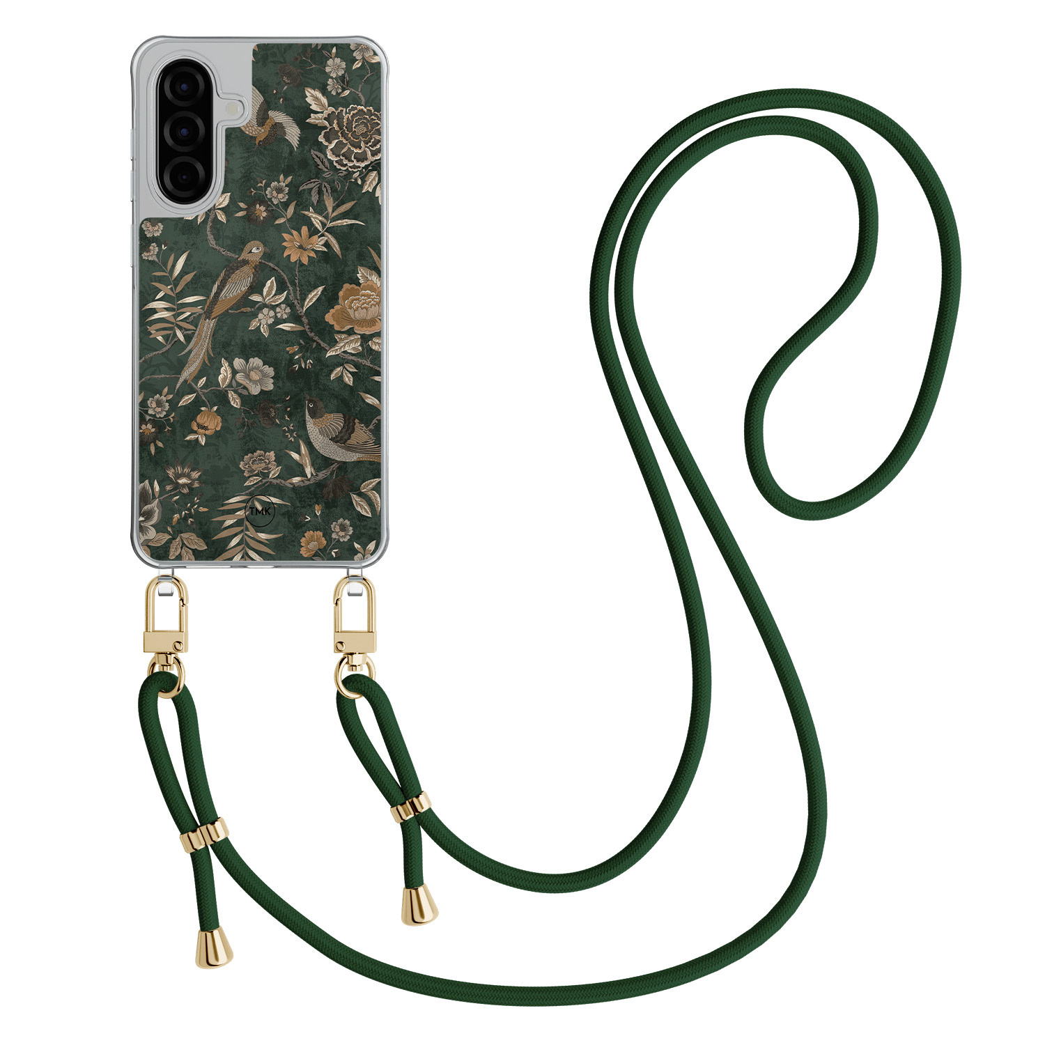 TMK Samsung Galaxy A36 hoesje met groen koord - Khaki golden flowers