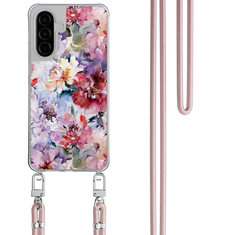 TMK Samsung Galaxy A36 hoesje met rosegoud koord - Bloemen acryl