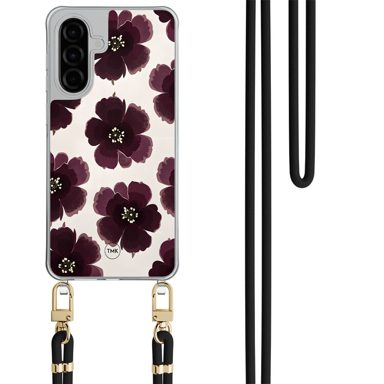 TMK Samsung Galaxy A36 hoesje met zwart koord - Burgundy flowers