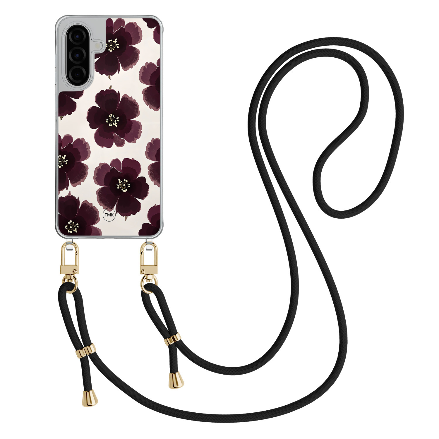 TMK Samsung Galaxy A36 hoesje met zwart koord - Burgundy flowers