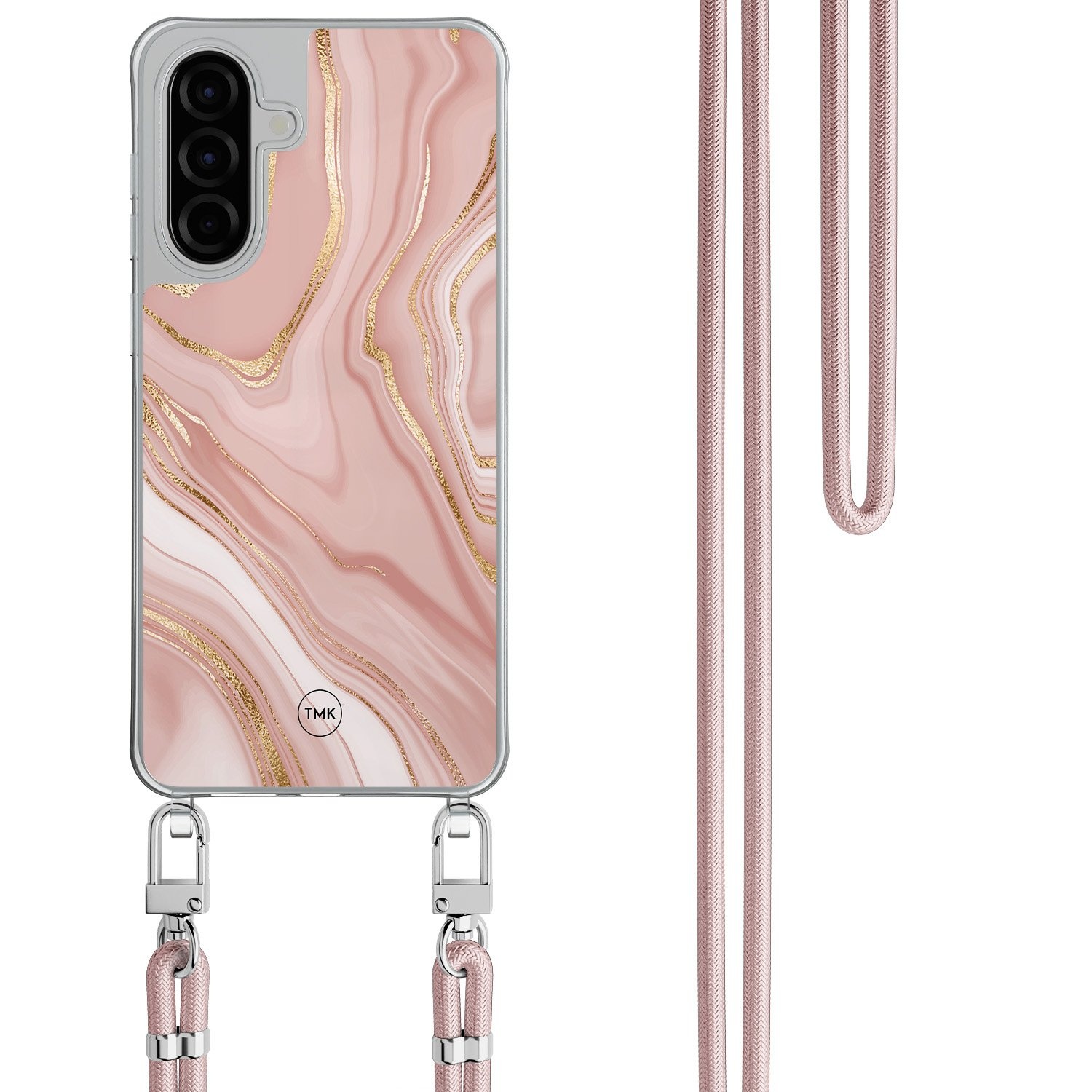 TMK Samsung Galaxy A26 hoesje met rosegoud koord - Rose marble