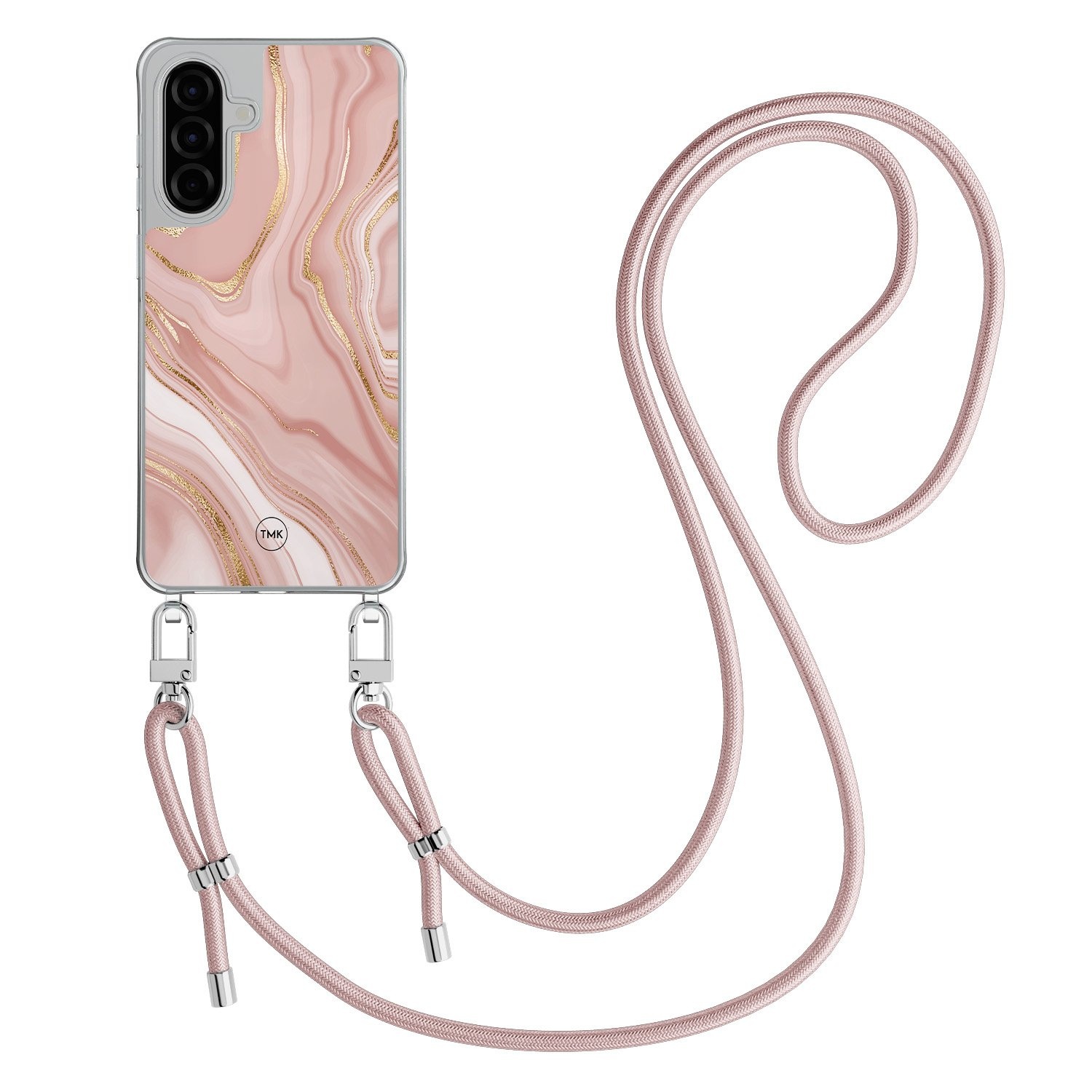 TMK Samsung Galaxy A26 hoesje met rosegoud koord - Rose marble