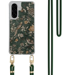 TMK Samsung Galaxy A26 hoesje met groen koord - Khaki golden flowers