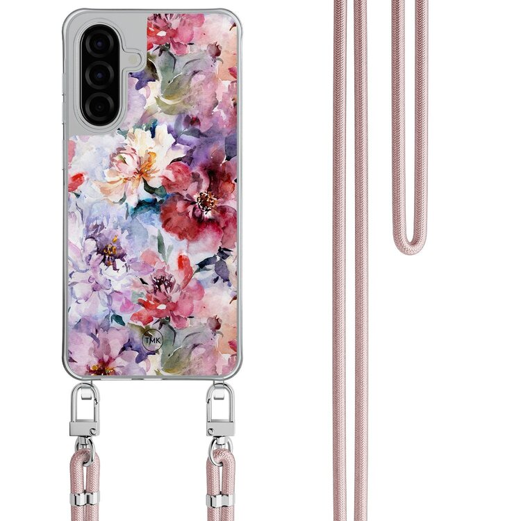 Casevibes Samsung Galaxy A26 hoesje met rosegoud koord - Bloemen acryl