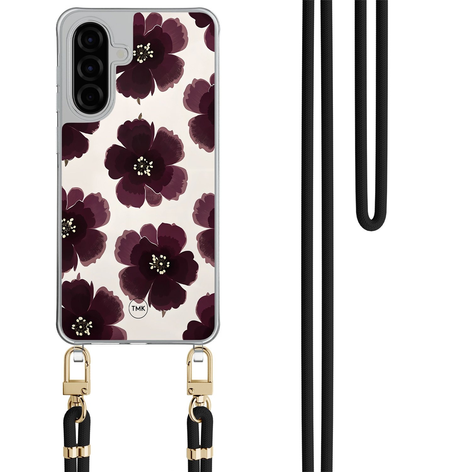 TMK Samsung Galaxy A26 hoesje met zwart koord - Burgundy flowers
