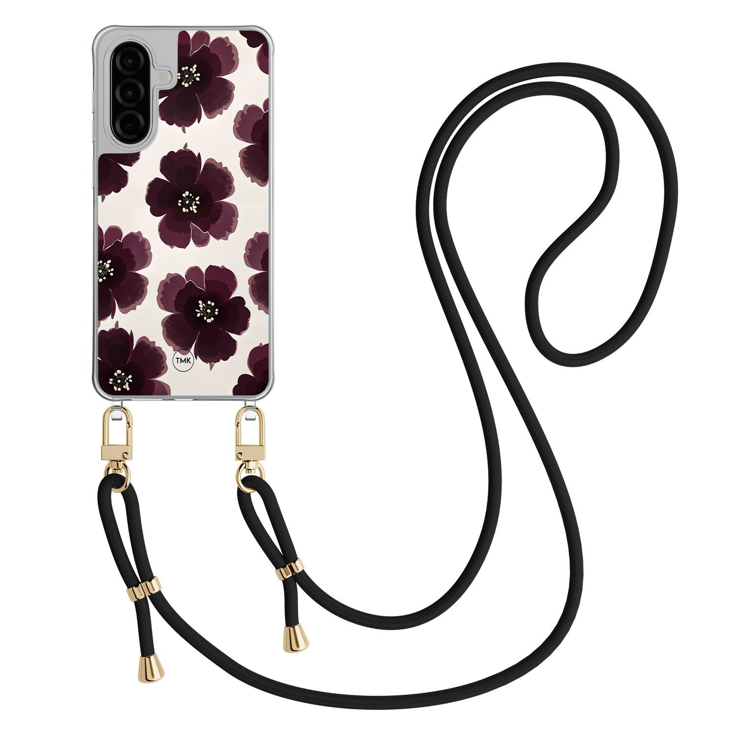 TMK Samsung Galaxy A26 hoesje met zwart koord - Burgundy flowers