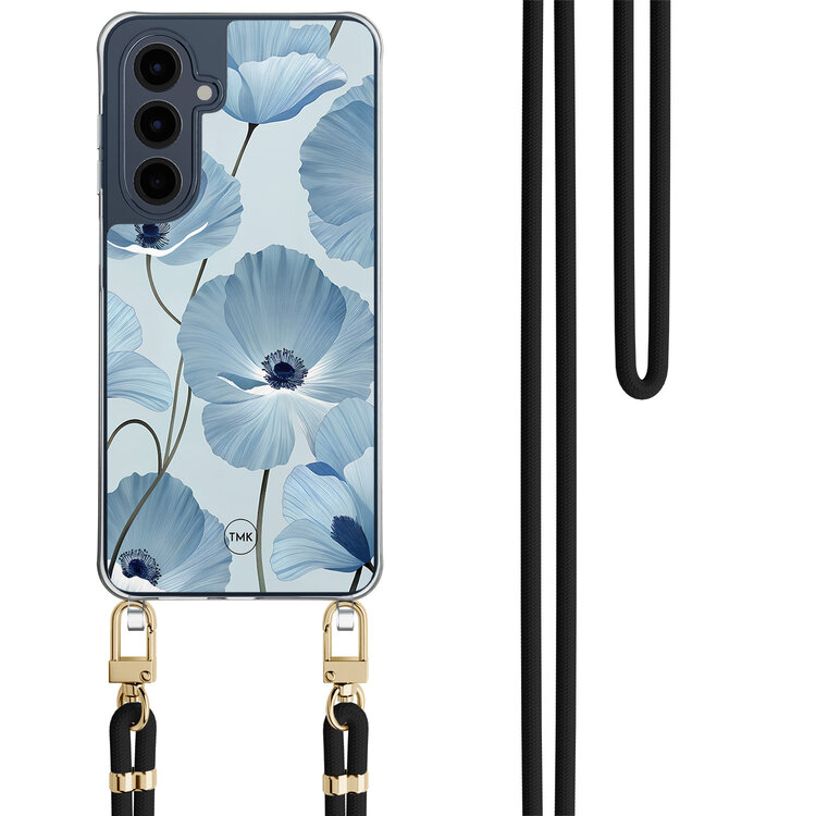 TMK Samsung Galaxy A16 hoesje met zwart koord - Blauw bloemenveld