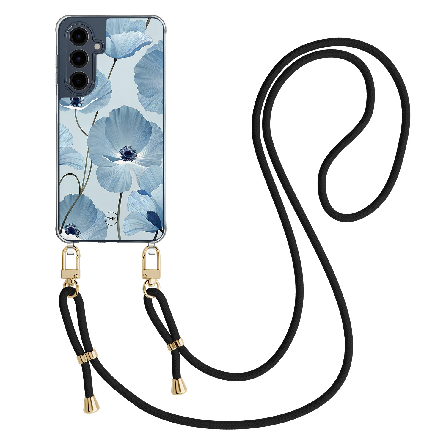 TMK Samsung Galaxy A16 hoesje met zwart koord - Blauw bloemenveld