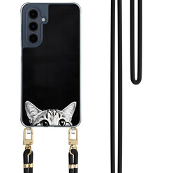 TMK Samsung Galaxy A16 hoesje met zwart koord - Kat kiekeboe