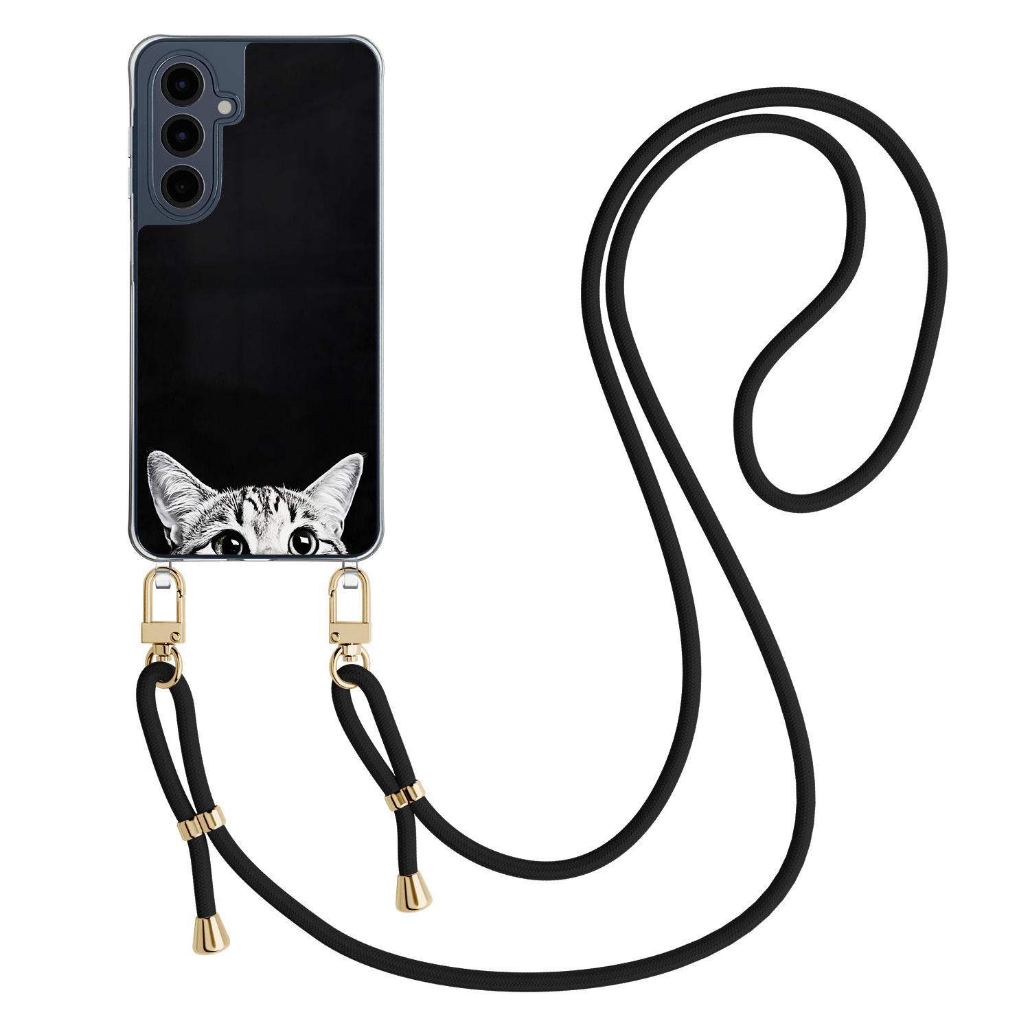TMK Samsung Galaxy A16 hoesje met zwart koord - Kat kiekeboe