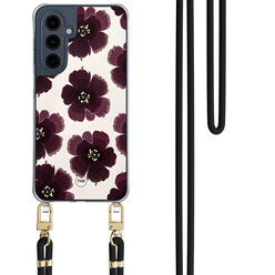 TMK Samsung Galaxy A16 hoesje met zwart koord - Burgundy flowers