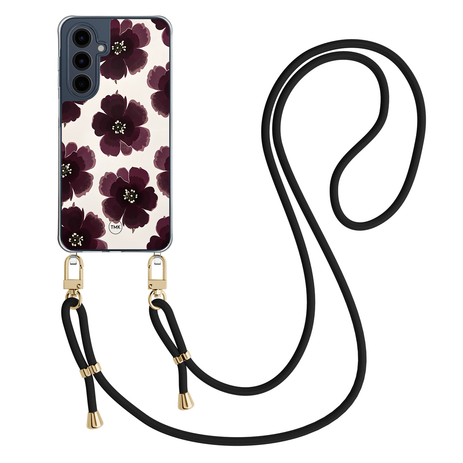 TMK Samsung Galaxy A16 hoesje met zwart koord - Burgundy flowers