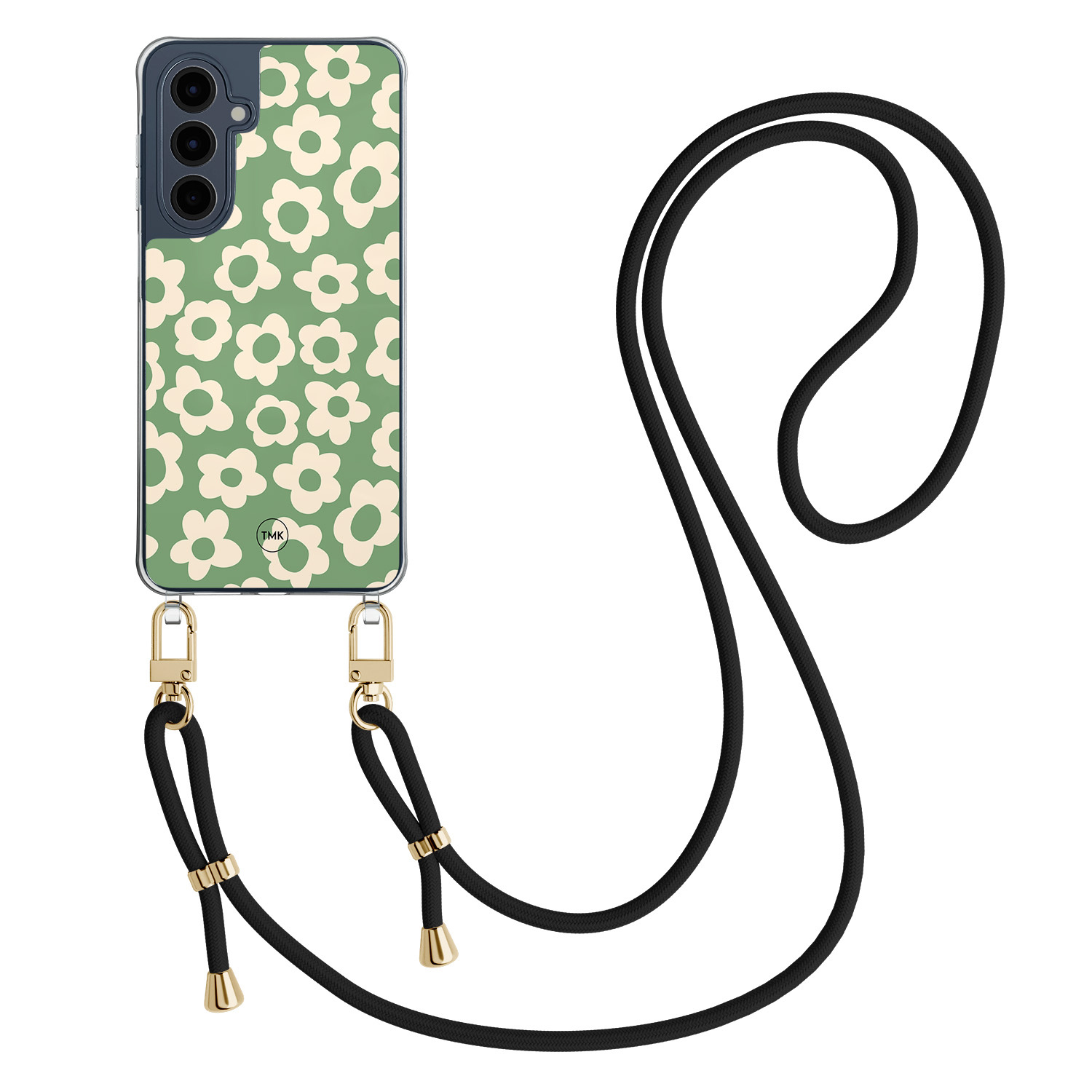 TMK Samsung Galaxy A16 hoesje met zwart koord - Retro cute flowers
