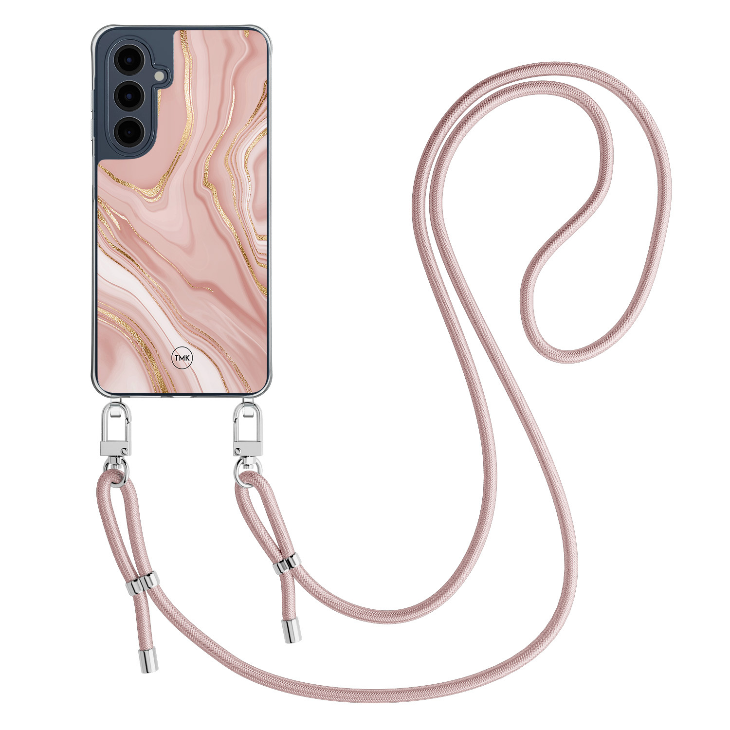 TMK Samsung Galaxy A16 hoesje met rosegoud koord - Rose marble