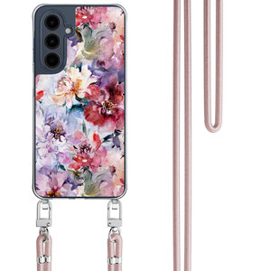 Casevibes Samsung Galaxy A16 hoesje met rosegoud koord - Bloemen acryl