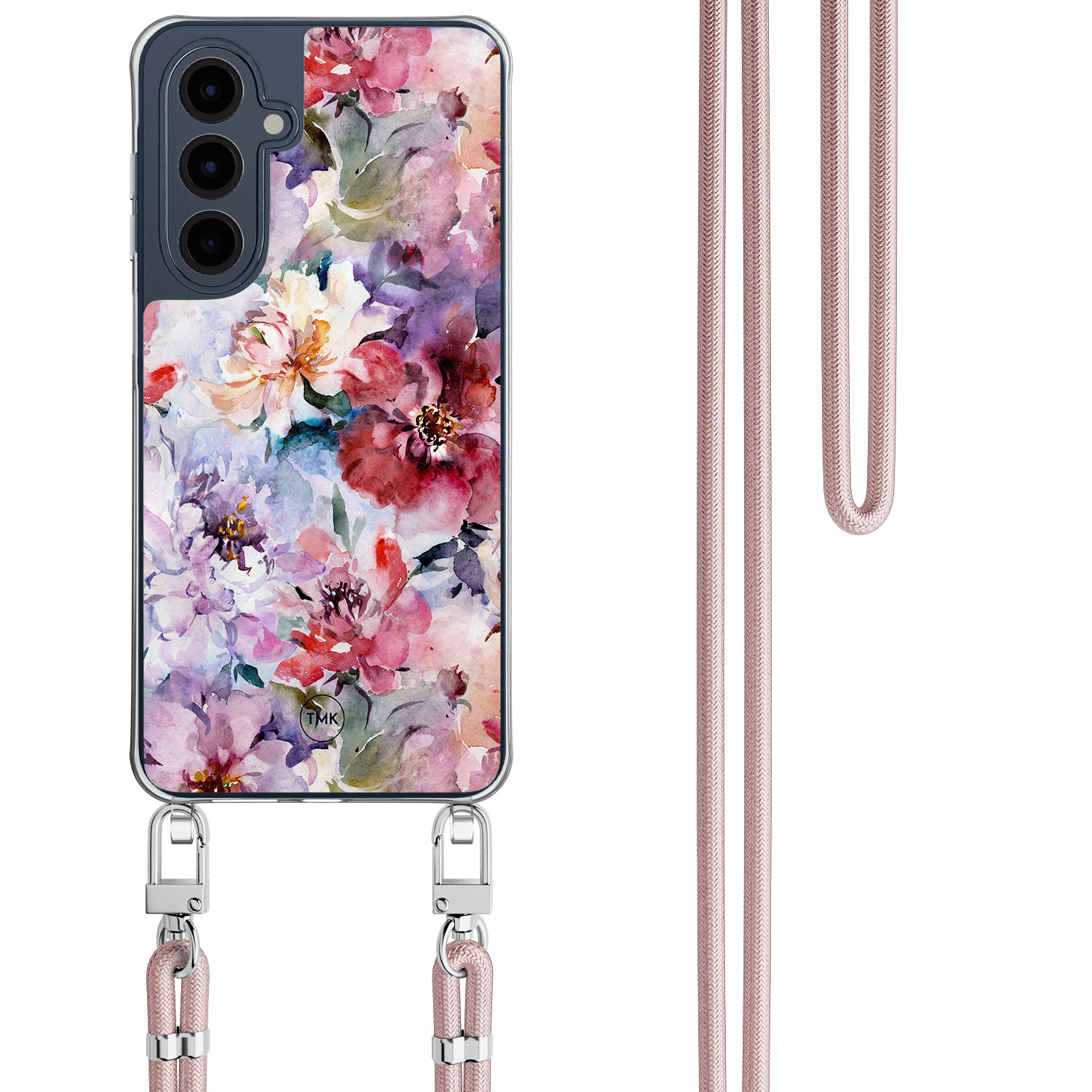 TMK Samsung Galaxy A16 hoesje met rosegoud koord - Bloemen acryl