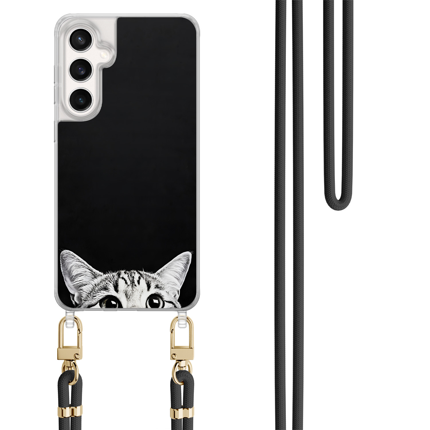 TMK Samsung Galaxy S23 FE hoesje met zwart koord - Kat kiekeboe