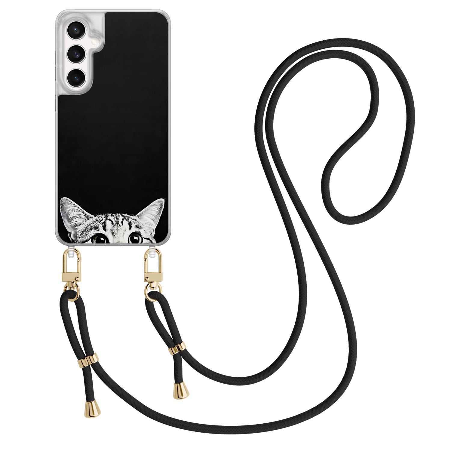 TMK Samsung Galaxy S23 FE hoesje met zwart koord - Kat kiekeboe