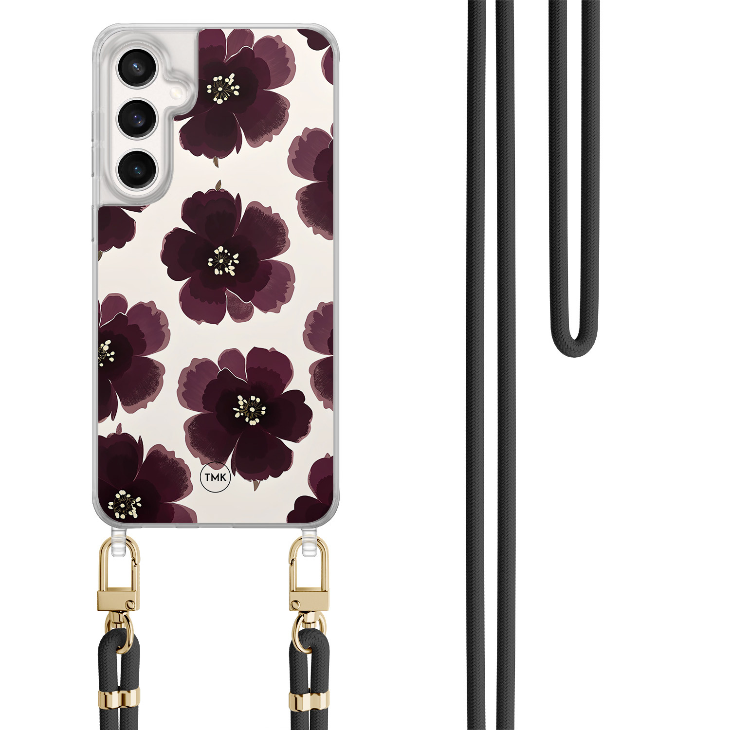 TMK Samsung Galaxy S23 FE hoesje met zwart koord - Burgundy flowers