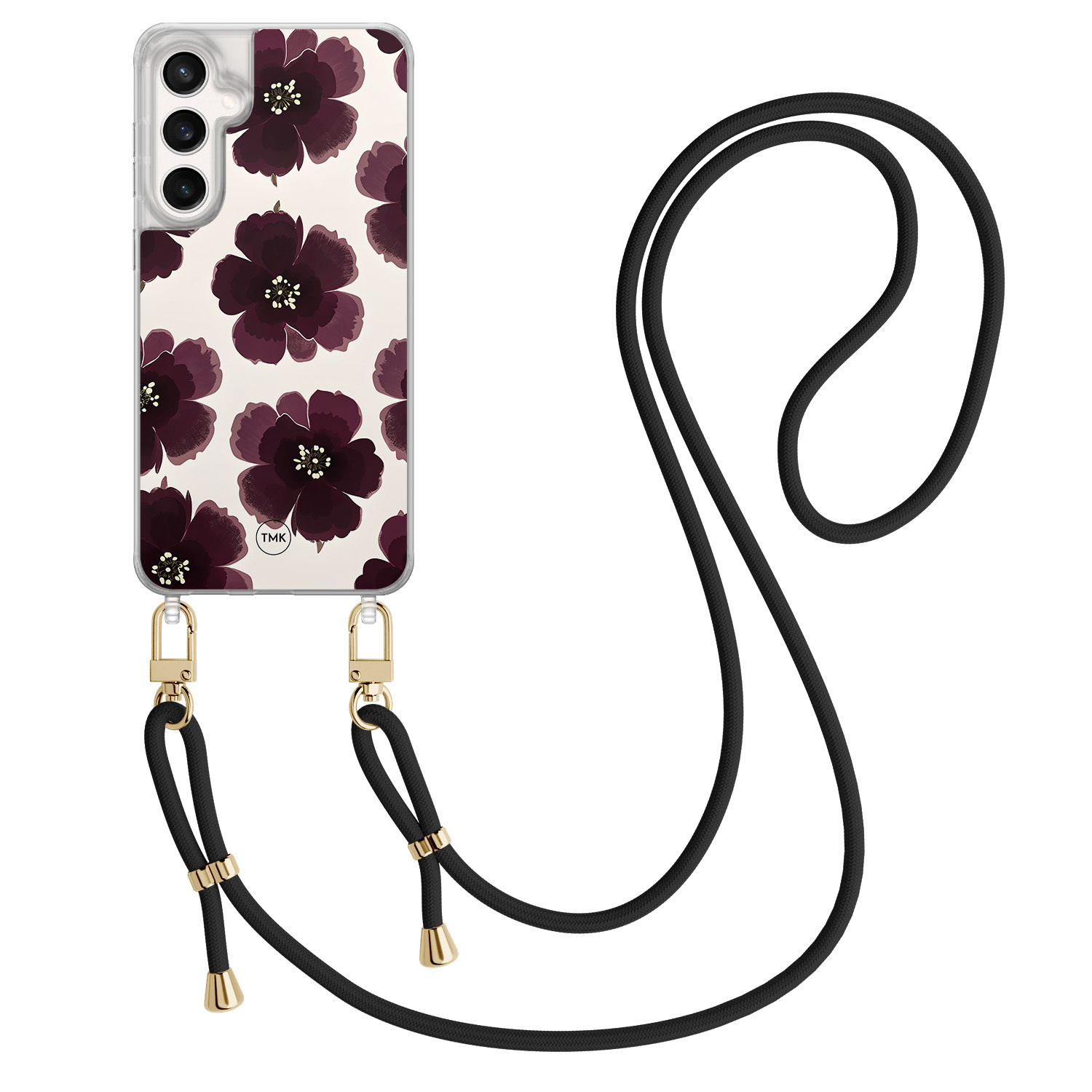 TMK Samsung Galaxy S23 FE hoesje met zwart koord - Burgundy flowers