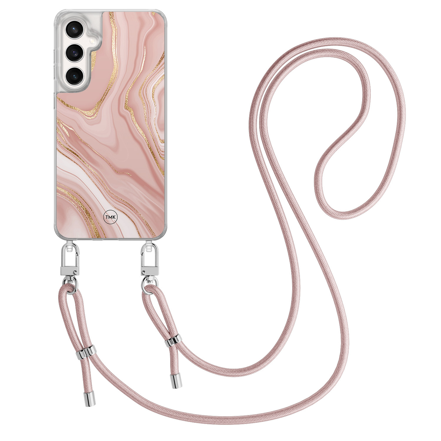 TMK Samsung Galaxy S23 FE hoesje met rosegoud koord - Rose marble