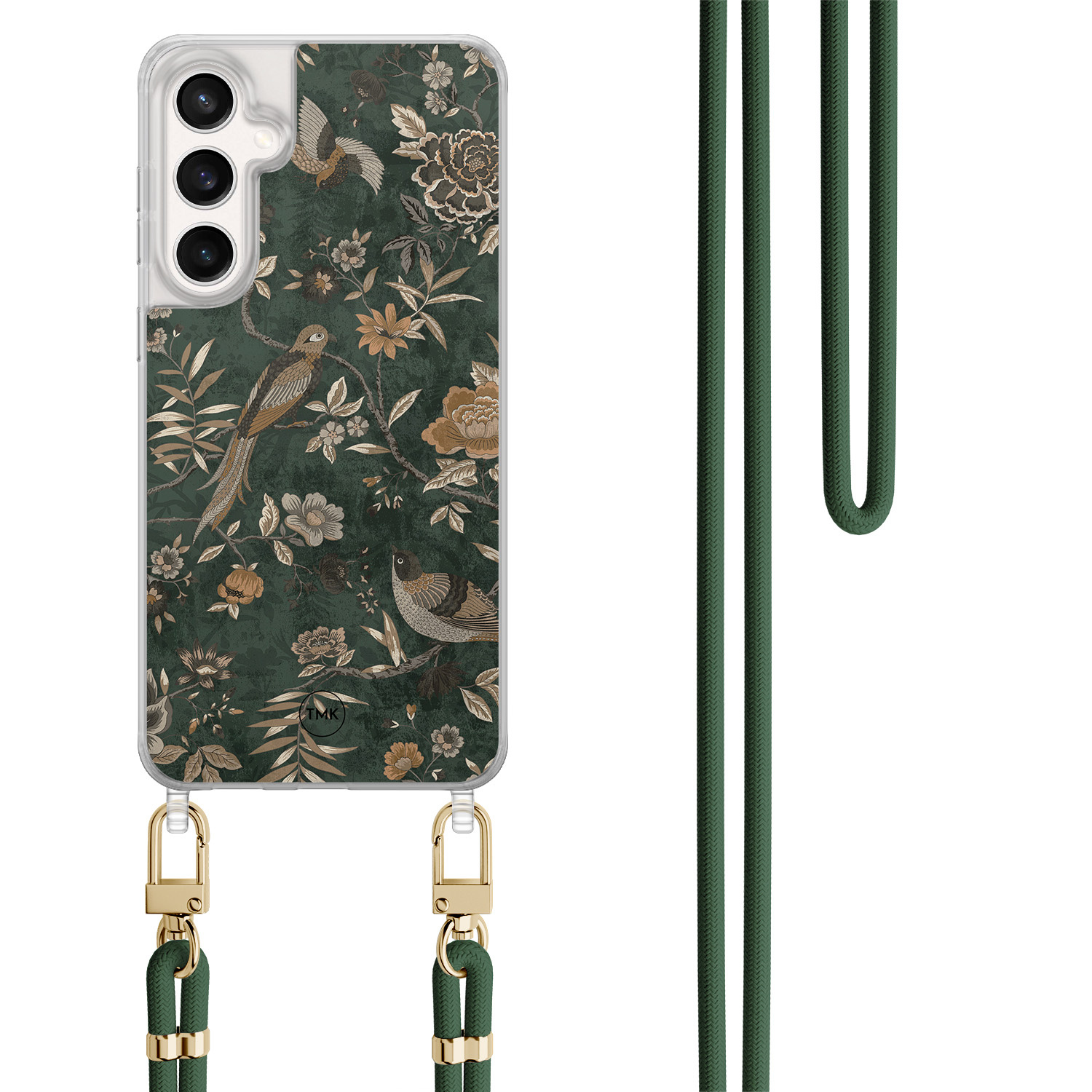 TMK Samsung Galaxy S23 FE hoesje met groen koord - Khaki golden flowers
