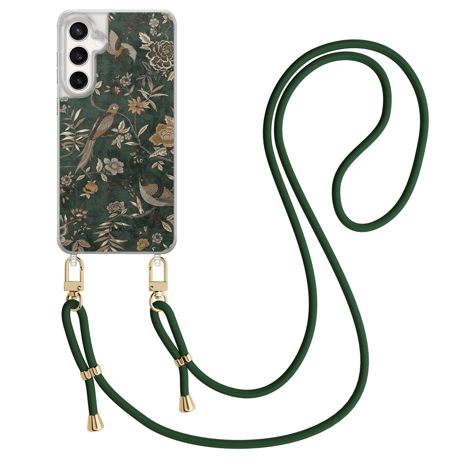 TMK Samsung Galaxy S23 FE hoesje met groen koord - Khaki golden flowers