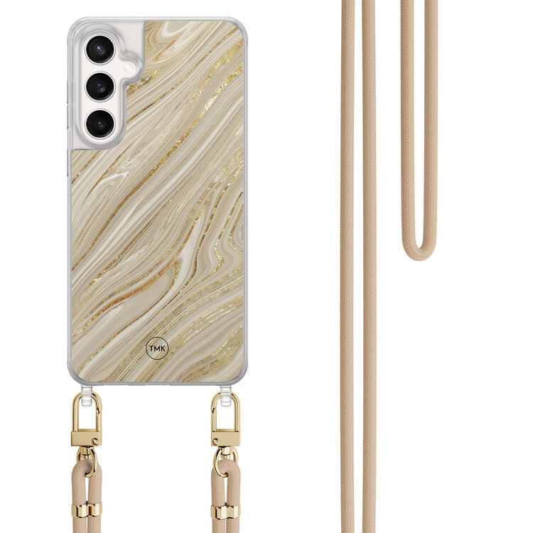 Casevibes Samsung Galaxy S24 FE hoesje met beige koord - Golden marble