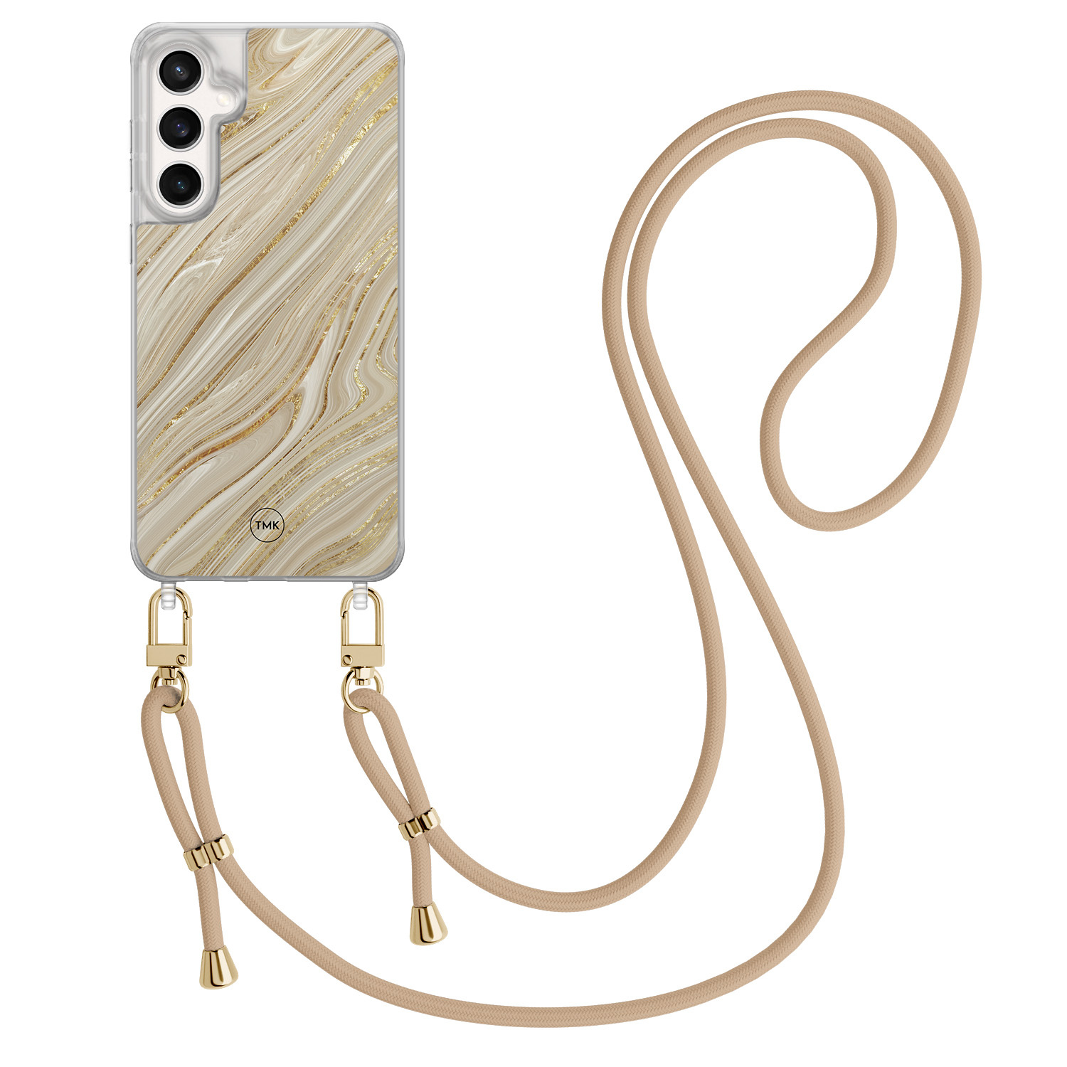 TMK Samsung Galaxy S24 FE hoesje met beige koord - Golden marble