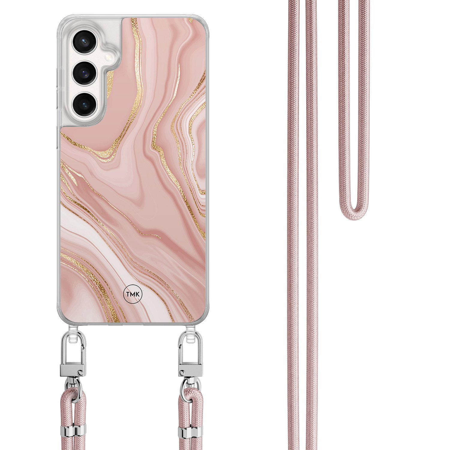 TMK Samsung Galaxy S24 FE hoesje met rosegoud koord - Rose marble