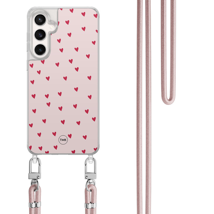 TMK Samsung Galaxy S24 FE hoesje met rosegoud koord - Cute hearts