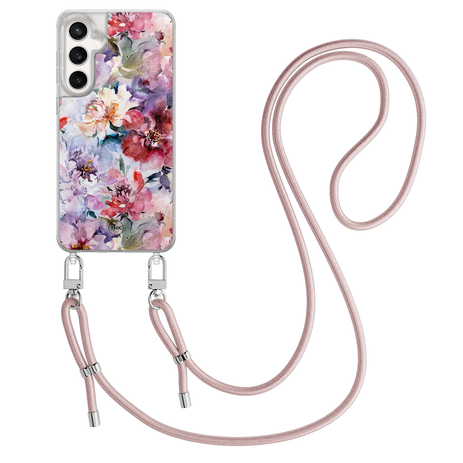 TMK Samsung Galaxy S24 FE hoesje met rosegoud koord - Bloemen acryl