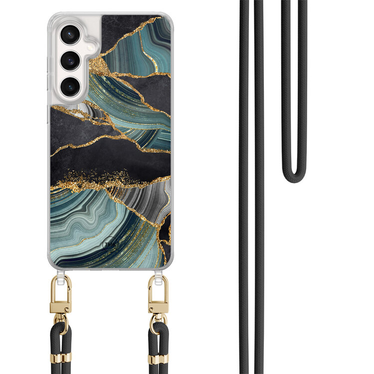 TMK Samsung Galaxy S24 FE hoesje met zwart koord - Marble jade stone